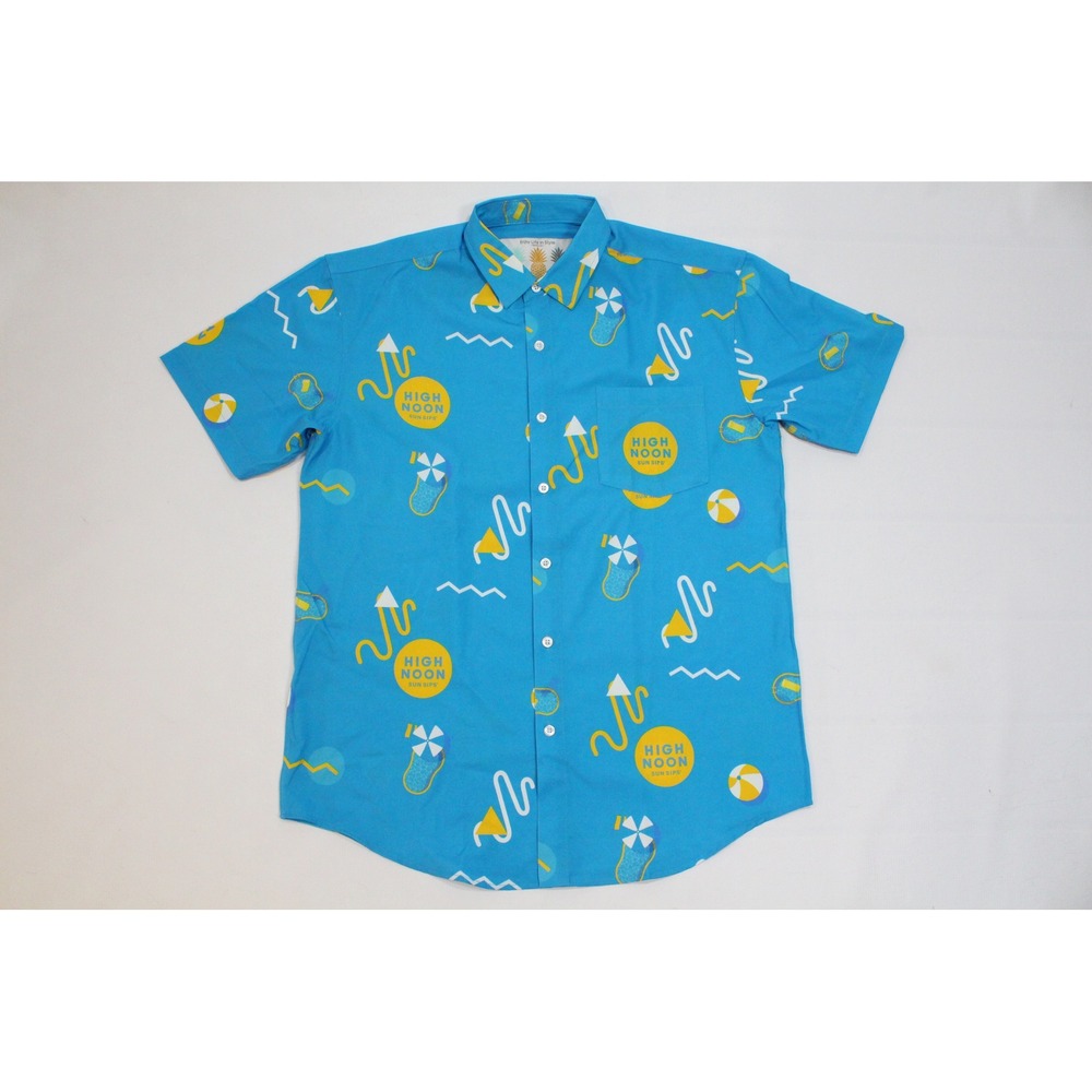 Tropical Bros High Noon Sun Sips Blue Short Sleeve Button Down Shirt Mens Medium